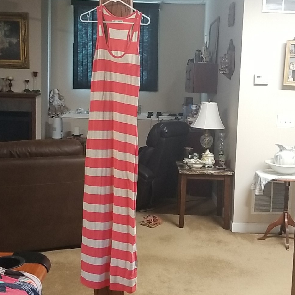 Maurices super long maxi dress - pink and oatmeal